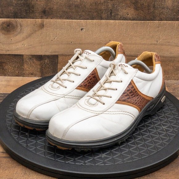 Ecco Shoes Ecco Mens Golf Shoes Athletic White Leather Spikes Low